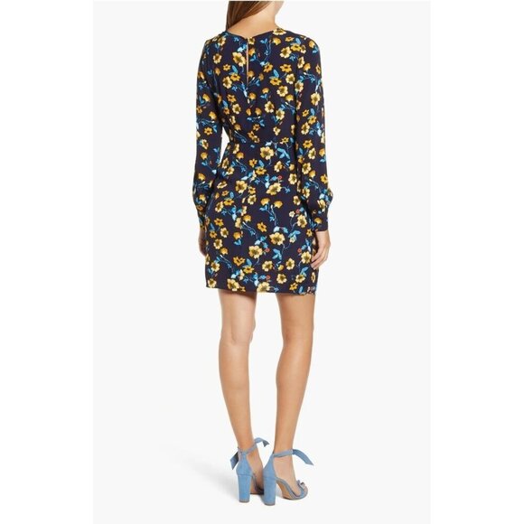ASTR The Label Apron Front Long Sleeve Navy Mustard Floral Tie Wrap Dress Med - Picture 7 of 10